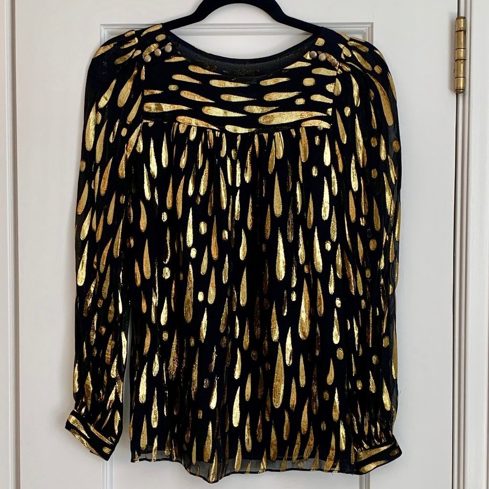 Milly of New York Black & Gold Silk Blouse Size 0